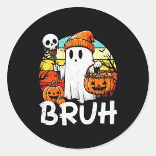 Sticker Rond Fantôme de frère drôle Halloween Boo Soky Hallowee