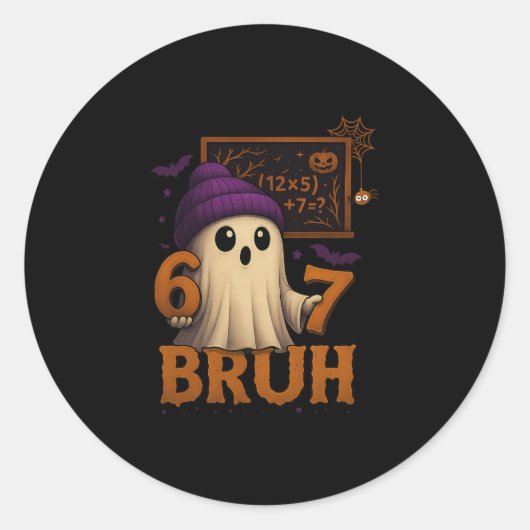 Sticker Rond Fantôme de maths drôle 67 Bruh Halloween Mème Prof (Devant)