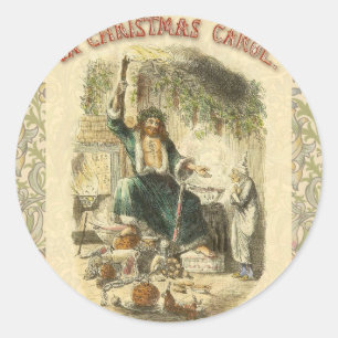Sticker Rond Fantôme de Noël Présent Scrooge