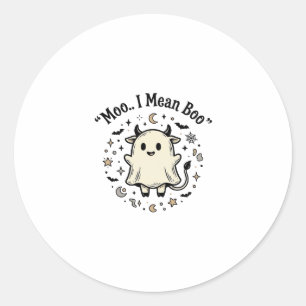 Sticker Rond Fantôme de vache mignonne Halloween Moo Boo design
