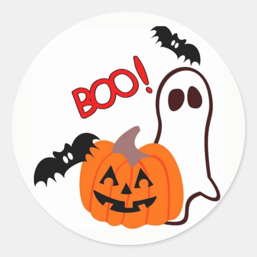 Sticker Rond Fantôme d'Halloween avec citrouille (Devant)