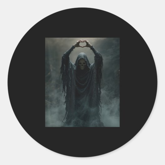 Sticker Rond Fantôme drôle coeur mains visage effrayant hallowe (Devant)