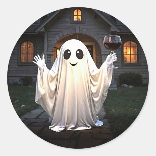 Sticker Rond Fantôme et vin d'Halloween  (Devant)