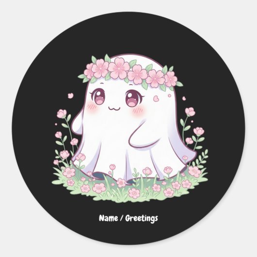 Sticker Rond Fantôme floral Costume d'Halloween pour filles fem (Devant)