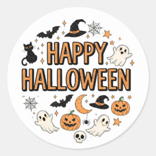 Sticker Rond Fantôme mignon et fête d'Halloween Citrouille
