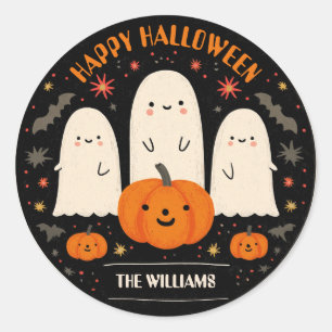 Sticker Rond Fantôme mignon et Halloween Citrouille