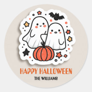 Sticker Rond Fantôme mignon et Halloween Citrouille