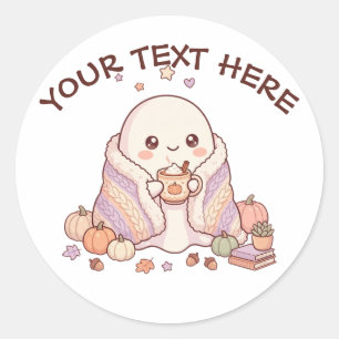 Sticker Rond Fantôme Mignon Kawaii – Citrouilles d'Automne