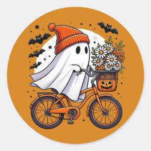 Sticker Rond Fantôme rétro sur Halloween à vélo