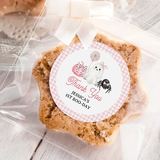 Sticker Rond Fantôme rose Halloween 1er anniversaire