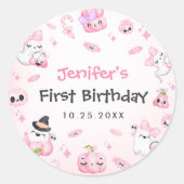 Sticker Rond Fantôme rose mignon Halloween 1er anniversaire (Devant)