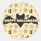 Sticker Rond Fantôme, toiles d'araignées et chats noirs Jaune (Devant)