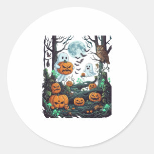 Sticker Rond Fantômes d'Halloween Citrouilles effrayantes Hibou