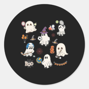Sticker Rond Fantômes d'Halloween jouant au football tennis hoc