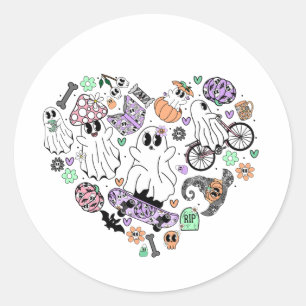 Sticker Rond Fantômes d'Halloween rétro et forme de coeur Citro