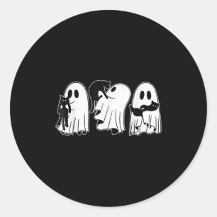 Sticker Rond Fantômes Drôle Tenir Des Chats Noirs Halloween Gho