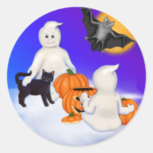 Sticker Rond Fantômes et amis d'Halloween