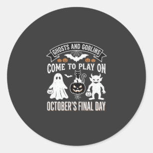 Sticker Rond Fantômes et Gobelins Halloween Octobre Dernier Jou