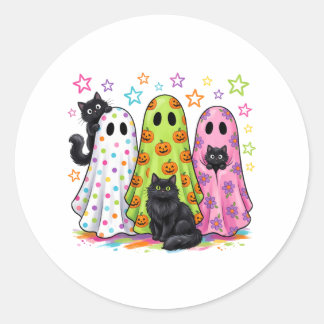 Sticker Rond Fantômes mignons et chats noirs