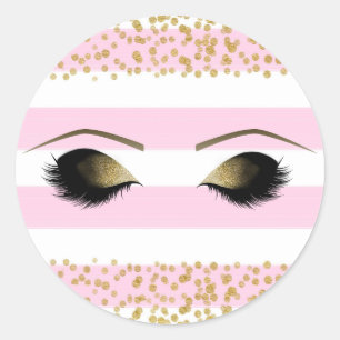 Sticker Rond Fard Rose Or Blanc Maquillage Cils Fête de Beauté