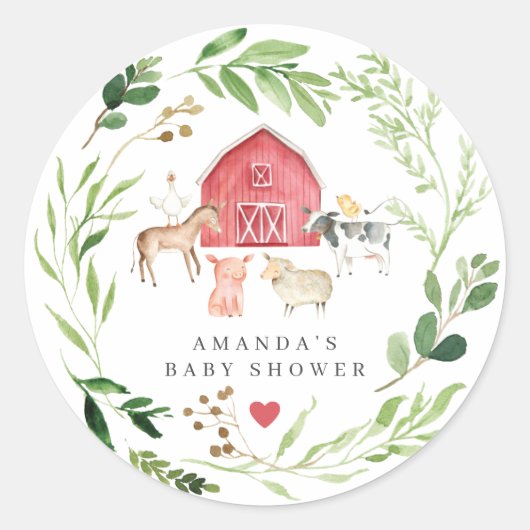 Sticker Rond Farm Animals Baby Shower  (Devant)