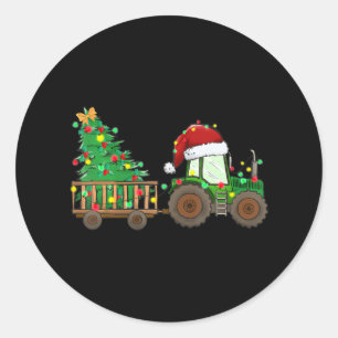 Sticker Rond Farmer Noël - Drôle tracteur agricole