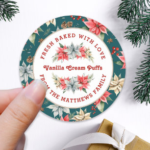 Sticker Rond Farmhouse Poinsettia Baked with Love Christmas