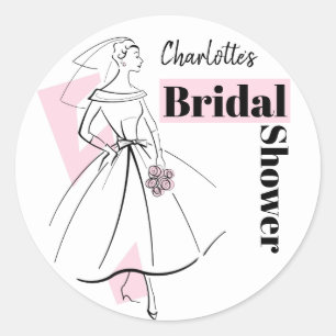 Sticker Rond Fashion Bride Fête des mariées rose nom ronde