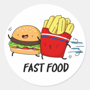 Sticker Rond Fast Food Burger Drôle Et Fries Pun