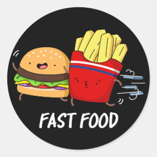 Sticker Rond Fast Food Funny Burger Et Fries Pun Dark BG