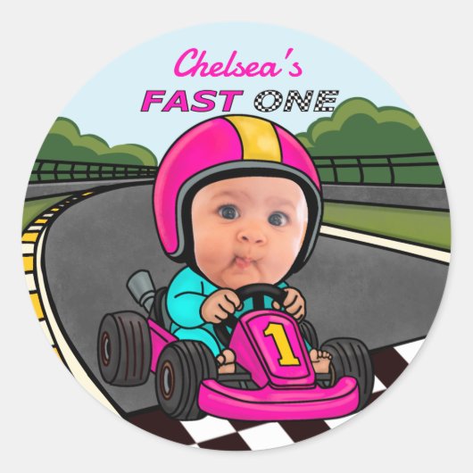 Sticker Rond Fast One Pink Birthday (Devant)