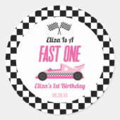 Sticker Rond Fast One Pink Race Car Premier Anniversaire (Devant)