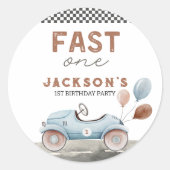 Sticker Rond Fast One Racing Car Blue Boy 1er anniversaire (Devant)