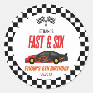 Sticker Rond Fast & Six Red Flame Race Car 6e fête d'anniversai