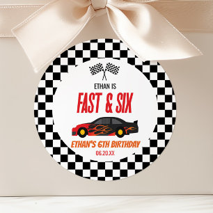 Sticker Rond Fast & Six Red Flame Race Car 6e fête d'anniversai
