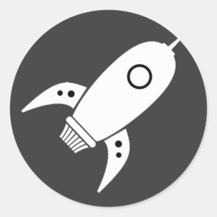 Sticker Rond Fat Retro Rocket Ship Blanc