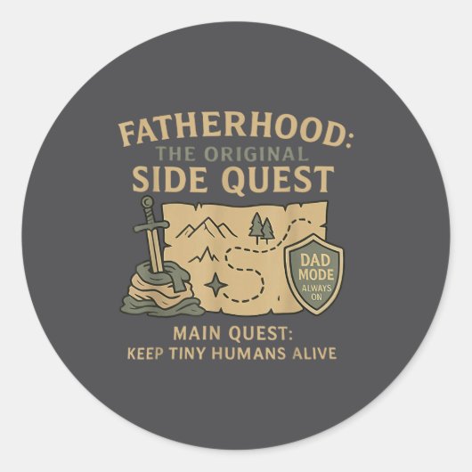 Sticker Rond Fatherhood The Original Side Quest Dad Mode  (Devant)