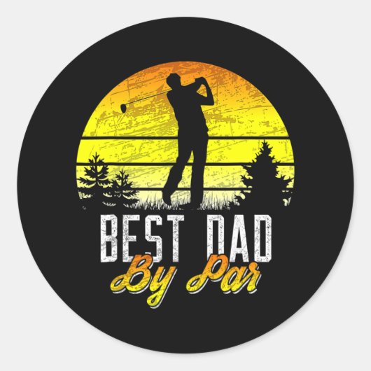 Sticker Rond Fathers Day Best Dad By Par Funny Golf Pun Golfer (Devant)