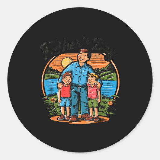 Sticker Rond Fathers Day With Sons Happy Dad Design Idea (Devant)