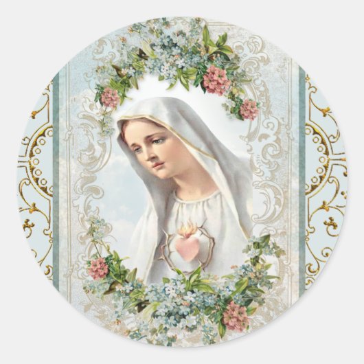 Sticker Rond Fatima Vierge Marie Florale Catholique (Devant)