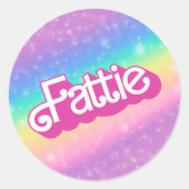 Sticker Rond Fattie Plus Size Rainbow Retro 90's Nostalgie rose (Devant)