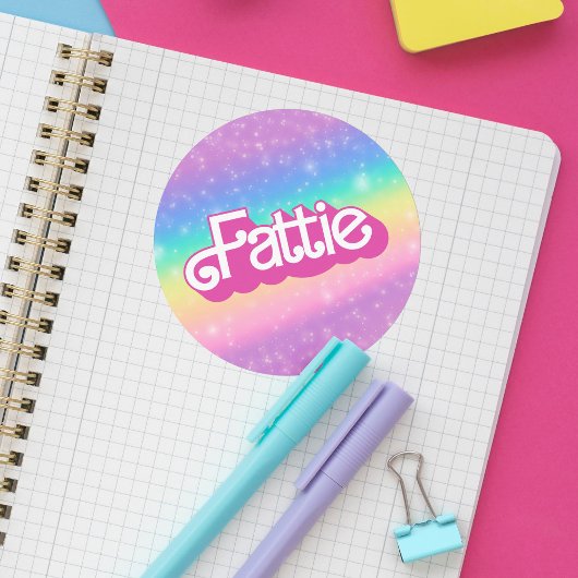 Sticker Rond Fattie Plus Size Rainbow Retro 90's Nostalgie rose