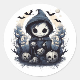 Sticker Rond Faucheur Chibi encapuchonné Halloween - Fan Dark W