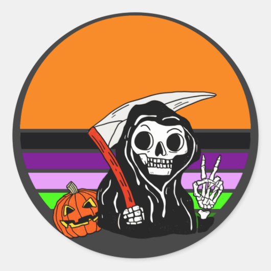 Sticker Rond Faucheuse - Coucher de soleil d'Halloween Jack O'L (Devant)
