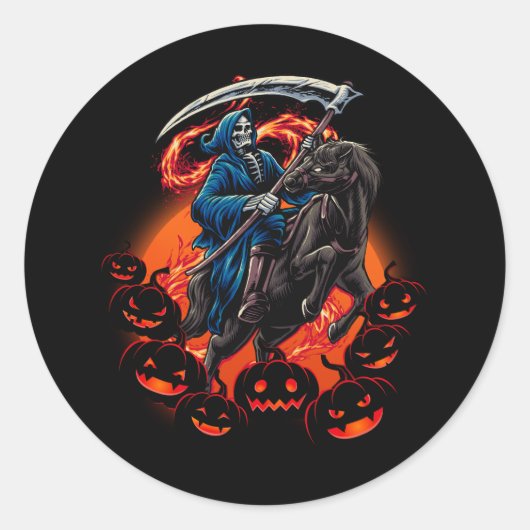 Sticker Rond Faucheuse Grim équitation Cheval Décès Faucheuse H (Devant)
