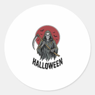 Sticker Rond Faucheuse Halloween Gravure Vintage Art_1