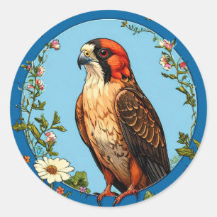 Sticker Rond Faucon crécerelle à pattes rouges 🦅 Oiseau vibran