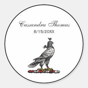 Sticker Rond Faucon de chasse héraldique portant un casque à ca
