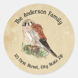Sticker Rond Faucon Kestrel Épervier Faucon Oiseau naturel Art