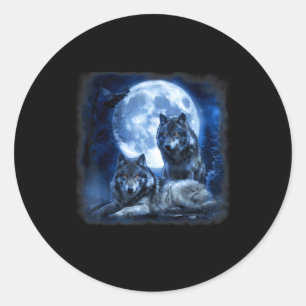 Sticker Rond Faune loup hurlement lune forêt nature sauvage